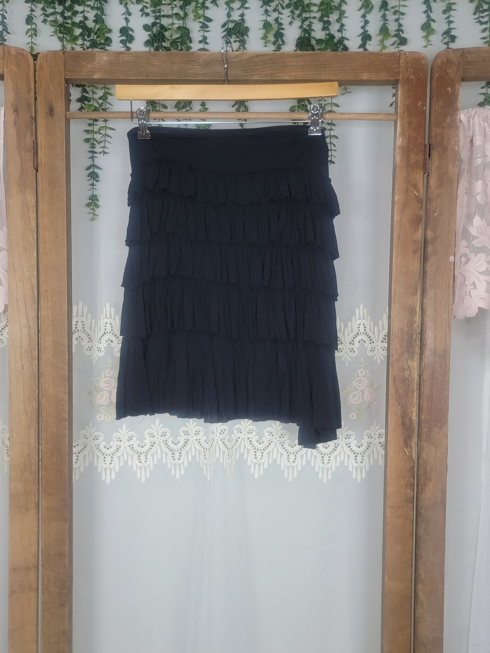 Black Tiered Ruffle Skirt Size Large Boho Cottagecore Romantic - Picture 4 of 6